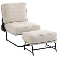 HOMCOM Sillón con Reposapiés Respaldo Ajustable Sillón de Lectura de Pana con Asiento Ancho Acolchado Grueso Crema(m-1)