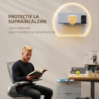 HOMCOM Ventilator Termic de Perete Oscilant cu Telecomandă, Temporizator 12h și 2 Moduri, 54.5x12x21.5 cm, Gri(m-6)