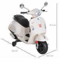 HOMCOM Motocicletă electrică pentru copii, design Vespa, baterie 6V cu sunete și lumini, vârsta 3-6 ani, alb(m-3)