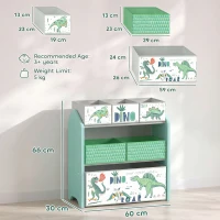 AIYAPLAY Toy Storage Organiser, 3-Tier Wooden Kids Toy Storage Rack with 6 Fabric Storage Bins for Bedroom, Kids Room, Green(m-3)