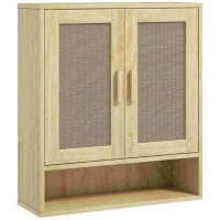 HOMCOM Meuble mural salle de bain meuble wc suspendu avec double porte et étagère ouverte 59 x 20 x 66,5 cm effet bois de chêne(m-11)