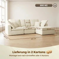 HOMCOM Modulares Ecksofa mit wendbarer Ottomane, wolkenweiches Chenille-Sofa in L-Form, breite Sitzfläche, cremeweiß(m-3)