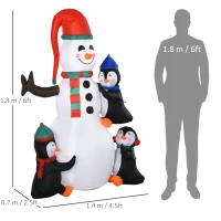 HOMCOM 6ft Inflatable Christmas Snowman with Three Penguins LED Xmas Décor Holiday Outdoor Yard Decoration(m-3)