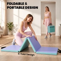 SPORTNOW Foldable Gymnastics Mat, 6 ft Long & Four Folding Thick Exercise Tumbling Mat with Carrying Handles, Green & Purple(m-5)