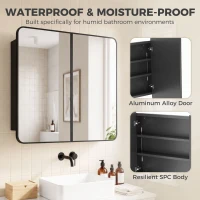HOMCOM 76.2 x 11.6 x 61 cm Bathroom Mirror Cabinet, Wall Cabinet with Adjustable Shelves, Wall-Mounted or Recessed, Black(m-7)