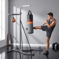 HOMCOM 2-in-1 Boxsackständer max. Tragkraft 100 kg, drehbar Boxsackhalterung aus Stahl mit 20kg Boxsack Punchingball, stehend höhenverstellbar Boxsackhalter, für Indoor Fitness Training, Schwarz(m-2)