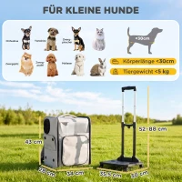 PawHut Hunderucksack 2 in 1 faltbare Transporttasche mit Rollen Rückenstütze Mesh-Fenstern Seitentasche bis 5 kg(m-3)