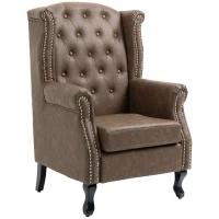 HOMCOM Wingback Accent Chair Tufted Chesterfield-style Armchair with Nail Head Trim for Living Room Bedroom Brown(m-10)