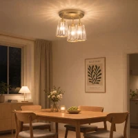 HOMCOM 3-Light Crystal Glass Ceiling Light, Triple Head with Dual Mounting, Modern Ceiling Lamp for Living Room, Gold Tone(m-13)