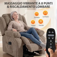 HOMCOM Poltrona Elettrica Alzapersona Reclinabile 150°, Seduta Ampia, Massaggiante, Riscaldata, Velluto, Marrone Chiaro(m-4)