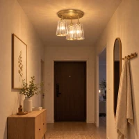 HOMCOM 3-Light Crystal Glass Ceiling Light, Triple Head with Dual Mounting, Modern Ceiling Lamp for Living Room, Gold Tone(m-8)