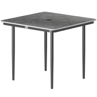 Outsunny Garden Dining Table for 4, 85 cm Square Outdoor Table with Umbrella Hole, Faux Wood Top, Metal Legs, Dark Grey(m-11)