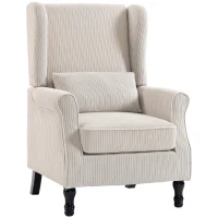 HOMCOM Oorfauteuil met armleuningen, loungefauteuil van cord met lendenkussen, hoge rugleuning, beige(m-15)