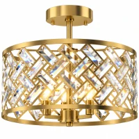HOMCOM 3-Light Crystal Glass Ceiling Light, Modern Ceiling Lamp w/ 3 E14 Sockets for Living Room, Bulb Not Included, Gold Tone(m-15)