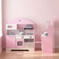 AIYAPLAY Kids Play Kitchen with Lights & Sounds, Pretend Play Toy set with Fabric Drawer, 5-Piece Accessories for 3-6 Years, Pink(m-3)