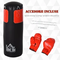 HOMCOM Set sac de box cu mănuși, 16 kg, Ø30 x 120 cm, negru și roșu(m-4)