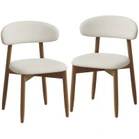 HOMCOM Juego de 2 Sillas de Comedor Tapizadas de Lino sin Brazos Respaldo Curvado Patas de Madera de Caucho Crema(m-1)