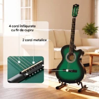 HOMCOM Chitară electrică de 38 inchi, pentru începători, juniori și adulți, cu finisaj lucios, husă, curea, pene și corzi de rezervă, verde închis(m-4)