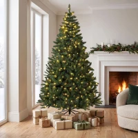 HOMCOM Árbol de Navidad 210 cm con 350 Luces LED 11 Modos Mando a Distancia 1210 Puntas Base de Acero Plegable Verde(m-10)