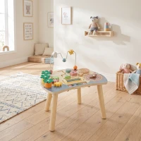 AIYAPLAY Wooden Baby Activity Table for 1-3 Years, 6-in-1 Montessori Activity Table with Gears, Bead Maze, Rotating Clock(m-8)