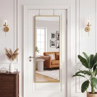 HOMCOM 40 x 110 cm Full Length Wall Mirror, Rectangular Mirror with Adjustable Hooks, Over the Door or Wall Mounted, Gold Tone(m-9)