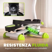 HOMCOM Stepper con Manubrio, Pedali Antiscivolo e Monitor LCD, in Acciaio e ABS, 55x44x108 cm, Bianco Nero e Verde(m-6)