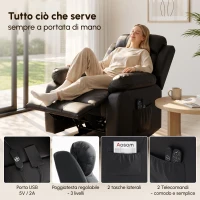 HOMCOM Poltrona Reclinabile Elettrica con Alzapersona, Massaggio a 8 Punti, Riscaldamentoe e Poggiatesta Regolabile a 3 livelli, in PU, con USB, Nero(m-7)