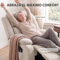 HOMCOM Sillón Relax Reclinable Eléctrico Levanta Personas Masaje Vibratorio y Calor Asiento Ancho Puerto USB Bolsillos Beige(m-6)