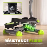 HOMCOM Stepper avec guidon stepper fitness appartement écran LCD résistance réglable acier gris vert noir(m-6)