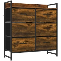 HOMCOM Cómoda de Quarto com 6 Gavetas e Tampo de Madeira / Castanho e Preto(m-1)