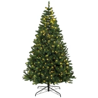 HOMCOM Árbol de Navidad 210 cm con 350 Luces LED 11 Modos Mando a Distancia 1210 Puntas Base de Acero Plegable Verde(m-1)