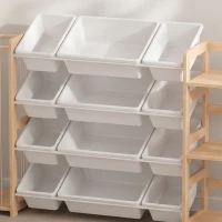AIYAPLAY Estante Infantil para Brinquedos em Madeira com 12 Caixas, Organizador de Peluches e 3 Prateleiras 146x39,5x88 cm Natural(m-9)