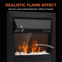 HOMCOM Electric Fireplace Stove Freestanding/Inset, 2000W, Electric Fire with LED Flame, Pebbles, Adjustable Thermostat, Black(m-4)