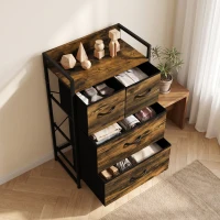 HOMCOM Cómoda com 4 Gavetas em Tecido para Quarto, com Prateleira Superior e Estrutura Metálica, Castanho Rústico(m-8)