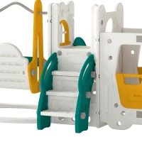 AIYAPLAY 7-in-1 peuterglijbaan met schommel, kinderspeelset in autodesign voor binnen en buiten, met stuur en claxon, wit(m-13)