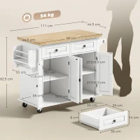 HOMCOM Insulă de bucătărie cu roți și sertare, 111 x 44,5 x 82,5 cm, alb(m-3)