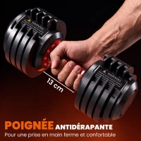 SPORTNOW Haltères Réglables 10 en 1, 2x24kg, Réglage Rapide, Verrou de Sécurité, Poignée Antidérapante, Bases de Rangement, Noir(m-5)