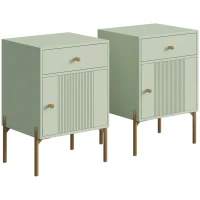 HOMCOM Modern Bedside Tables Set of 2, Side Tables with Drawer and Metal Legs for Living Room, Bedroom, Light Green(m-1)
