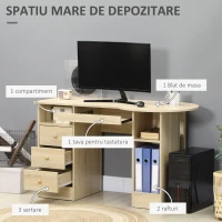 HOMCOM Birou PC pentru Birou cu Rafturi, Sertare si Polita Superioara din Lemn, 125x60x74 cm(m-5)