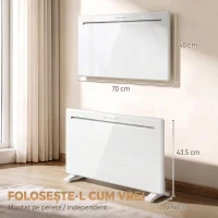 HOMCOM Convector Electric 1500 W, de Perete și Podea, Compatibil Alexa și Google Home, Alb(m-3)
