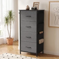 HOMCOM Chest of Drawers, Dresser with 4 Fabric Drawers, 4 Pockets, 2 Hooks and Steel Frame, Storage Unit, Grey(m-14)