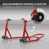 HOMCOM Cavalletto Anteriore per Moto con Tappetino Antiscivolo, Adattatori Regolabili per Perni e Perno a Forchetta, Capacità 200 kg, per Pneumatici da 18", 17" e 10"(m-5)