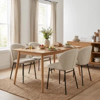 HOMCOM Set de 2 scaune de sufragerie șezut căptușit din material cu aspect de in picioare stabile din oțel design modern crem(m-4)