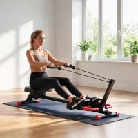 SPORTNOW Máquina de Remo Plegable 2 en 1 Entrenador Cintura Resistencia Ajustable Pantalla LCD Asiento Acolchado Carga 120 kg(m-8)