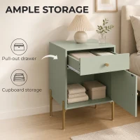 HOMCOM Modern Bedside Tables Set of 2, Side Tables with Drawer and Metal Legs for Living Room, Bedroom, Light Green(m-5)