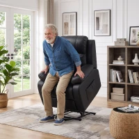HOMCOM Fotoliu Rulant Electric de Masaj cu Încălzire, Ridicare Asistată și Port USB, Piele PU, Negru(m-11)