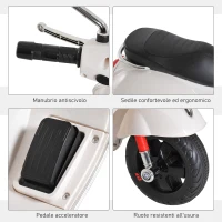 HOMCOM Moto Elettrica per Bambini Design Vespa, Batteria 6V con Suoni e Luci, Età 3-6 Anni, Bianco(m-6)