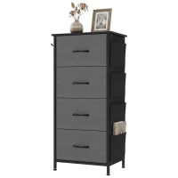 HOMCOM Chest of Drawers, Dresser with 4 Fabric Drawers, 4 Pockets, 2 Hooks and Steel Frame, Storage Unit, Grey(m-15)