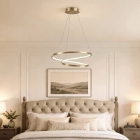 HOMCOM 38W Lâmpada Pendente LED com 2 Anéis e 3 Temperaturas de Cor, 3000-6000K, Altura Ajustável, Ouro(m-5)