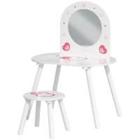 AIYAPLAY Penteadeira Infantil com Banco e Espelho, para Meninas, com Desenhos de Corações, para Crianças de 3-6 Anos, Branca(m-11)